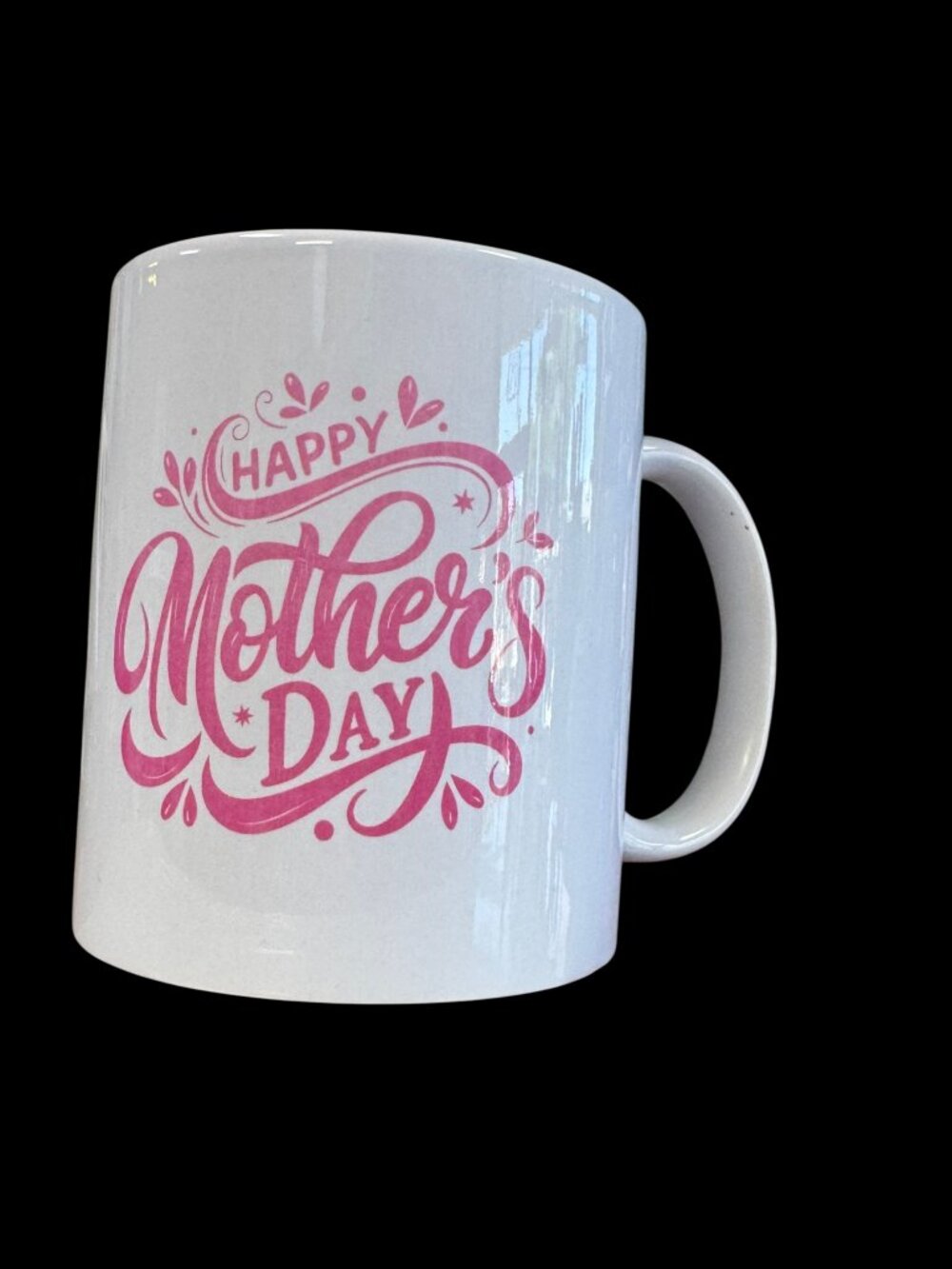 Happy Mother's Day Ceramic Coffee Mug, White with Pink Print, 12 oz, Mom Juice D